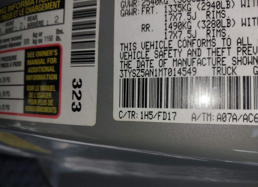 Photo 9 of 2021 Toyota Tacoma (VIN 3TYSZ5AN1MT014549)
