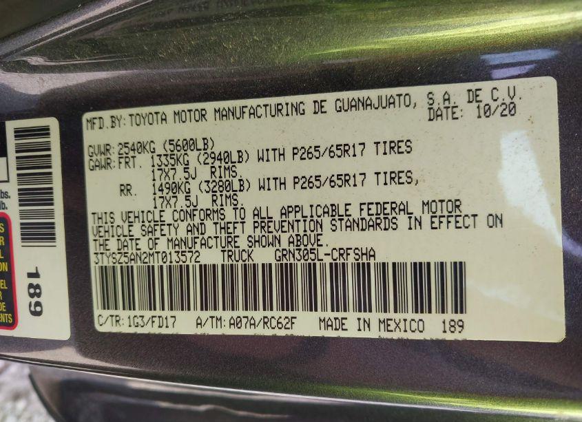 Photo 9 of 2021 Toyota Tacoma TRD SPORT (VIN 3TYSZ5AN2MT013572)