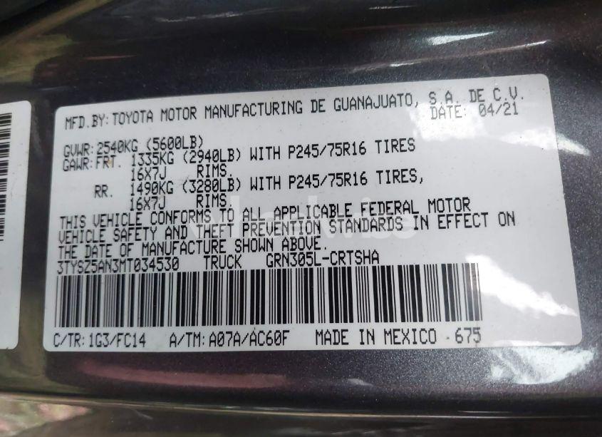 Photo 7 of 2021 Toyota Tacoma SR5 V6 (VIN 3TYSZ5AN3MT034530)