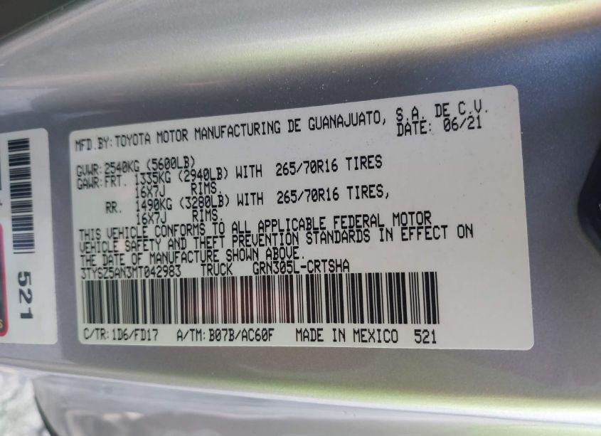 Photo 9 of 2021 Toyota Tacoma TRD OFF-ROAD (VIN 3TYSZ5AN3MT042983)