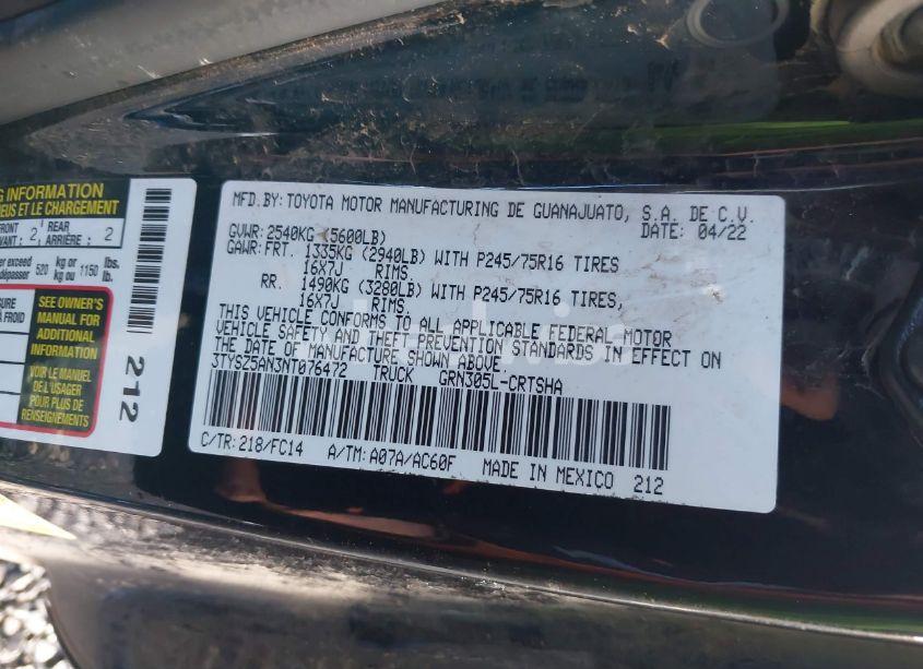 Photo 9 of 2022 Toyota Tacoma SR5 V6 (VIN 3TYSZ5AN3NT076472)