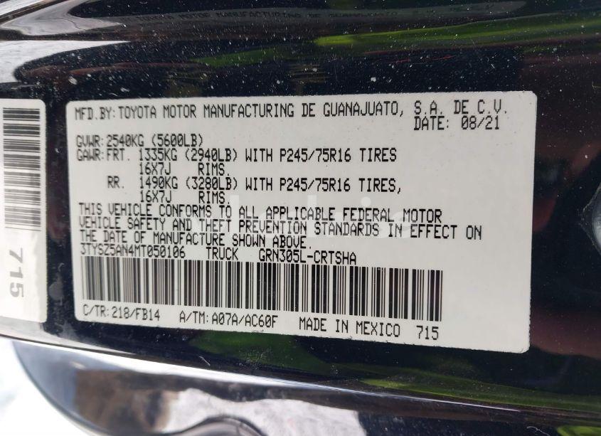Photo 9 of 2021 Toyota Tacoma SR V6 (VIN 3TYSZ5AN4MT050106)