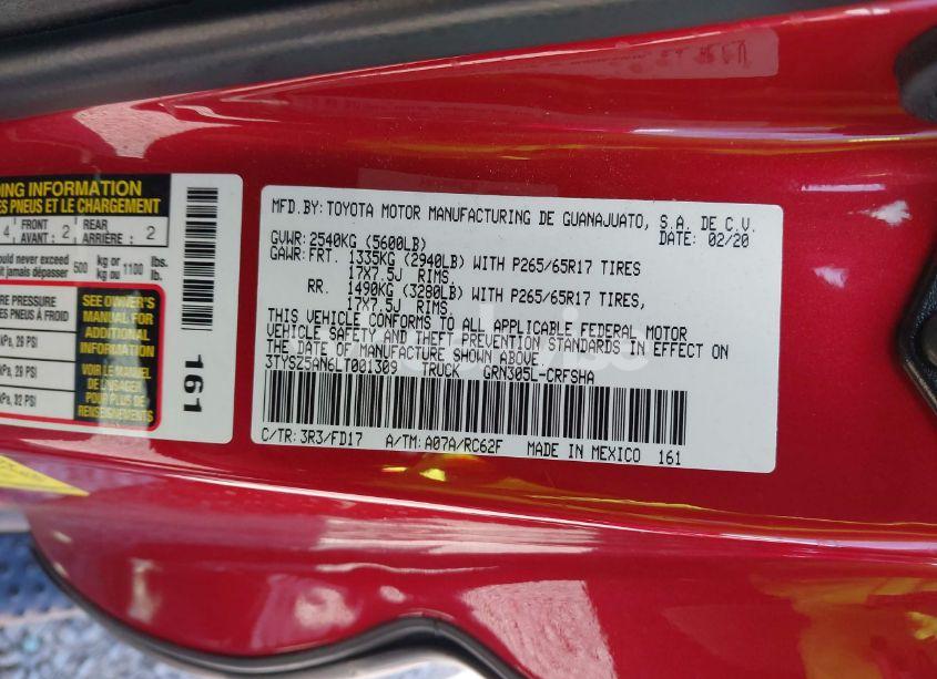 Photo 9 of 2020 Toyota Tacoma TRD SPORT (VIN 3TYSZ5AN6LT001309)