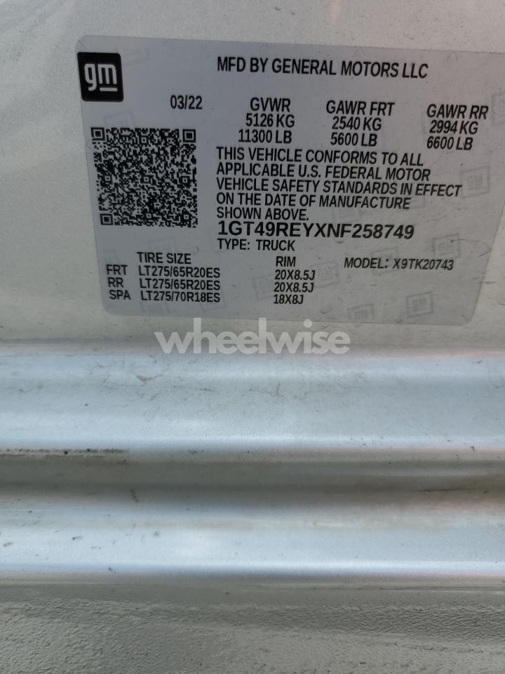 Photo 12 of 2022 GMC SIERRA K2500 DENALI (VIN 3TYSZ5AN6NT066972)