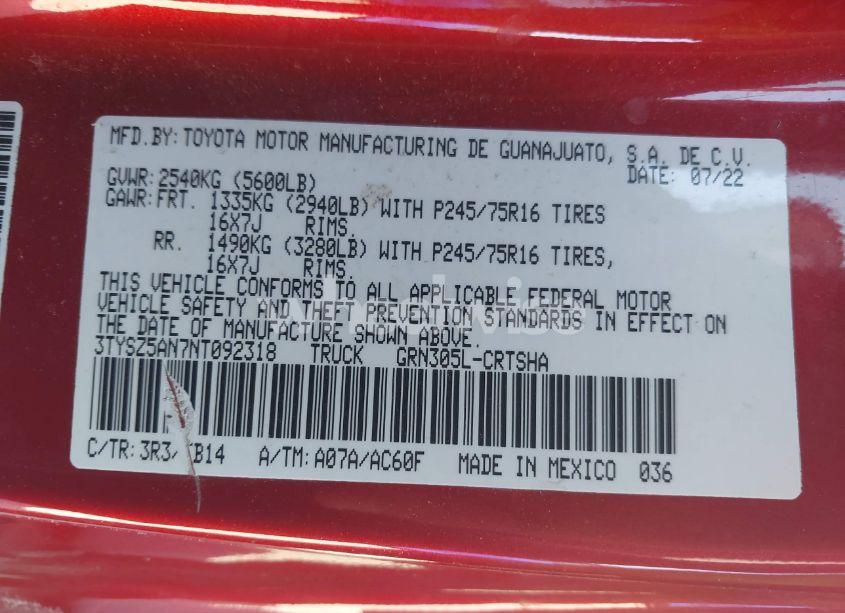 Photo 9 of 2022 Toyota Tacoma SR V6 (VIN 3TYSZ5AN7NT092318)