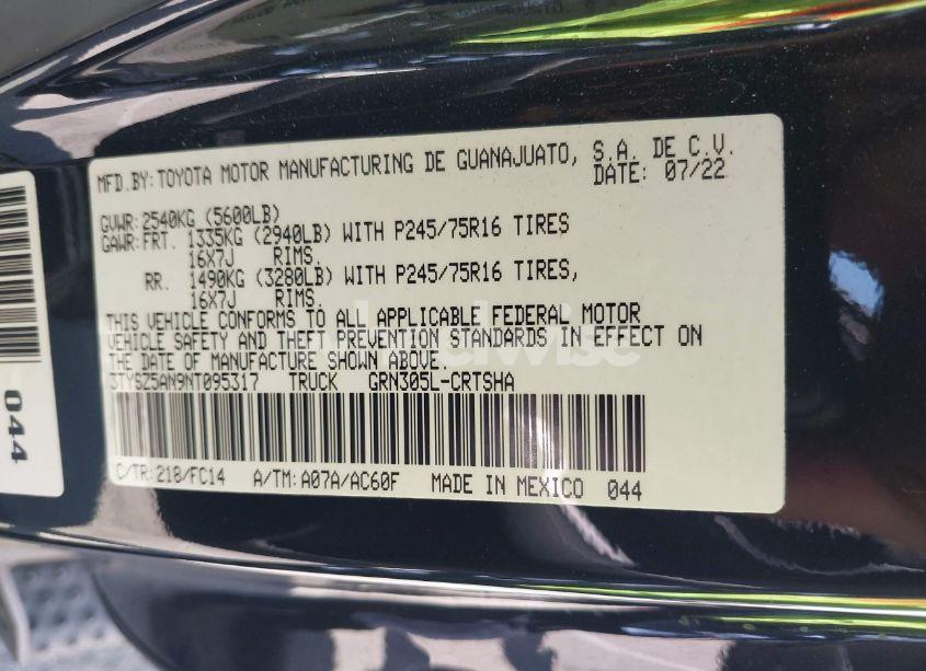 Photo 9 of 2022 Toyota Tacoma SR5 V6 (VIN 3TYSZ5AN9NT095317)