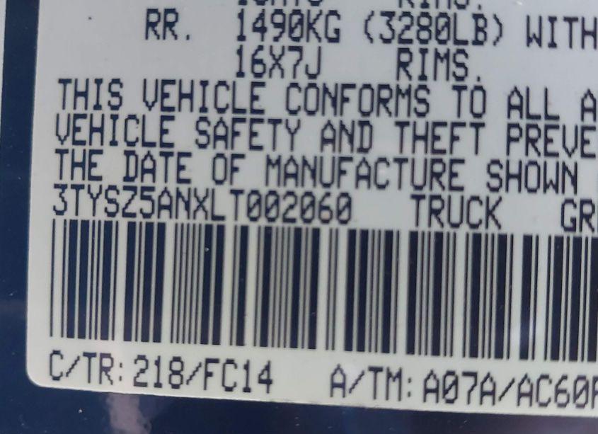 Photo 9 of 2020 Toyota Tacoma SR5 V6 (VIN 3TYSZ5ANXLT002060)