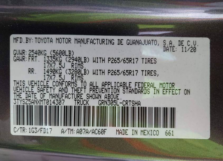 Photo 9 of 2021 Toyota Tacoma TRD SPORT (VIN 3TYSZ5ANXMT014307)