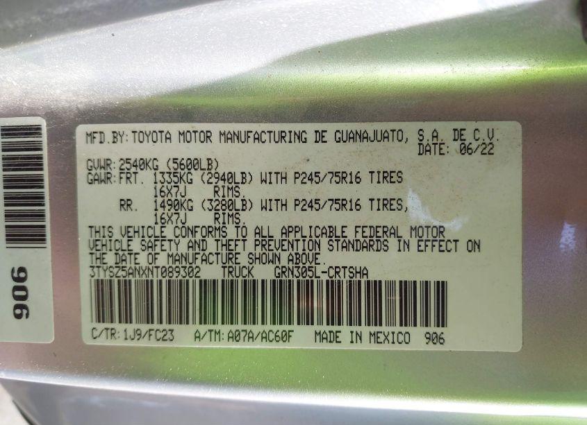 Photo 9 of 2022 Toyota Tacoma SR5 V6 (VIN 3TYSZ5ANXNT089302)