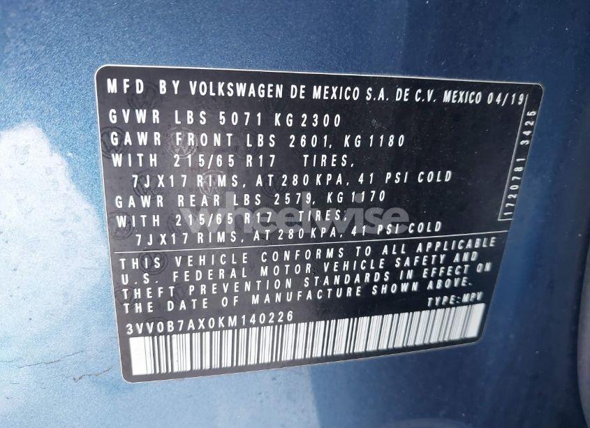 Photo 9 of 2019 Volkswagen Tiguan 2.0T S (VIN 3VV0B7AX0KM140226)