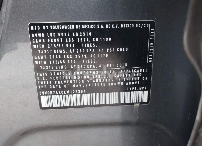 Photo 9 of 2020 Volkswagen Tiguan S (VIN 3VV0B7AX0LM123394)