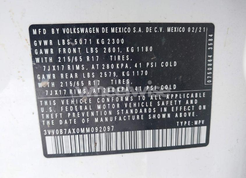 Photo 9 of 2021 Volkswagen Tiguan 2.0T S (VIN 3VV0B7AX0MM092097)