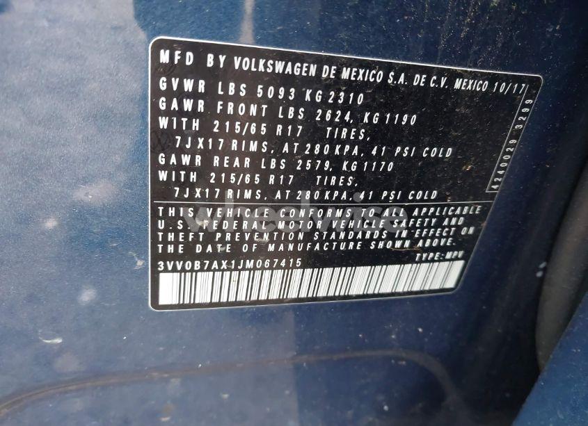 Photo 9 of 2018 Volkswagen Tiguan 2.0T S (VIN 3VV0B7AX1JM067415)