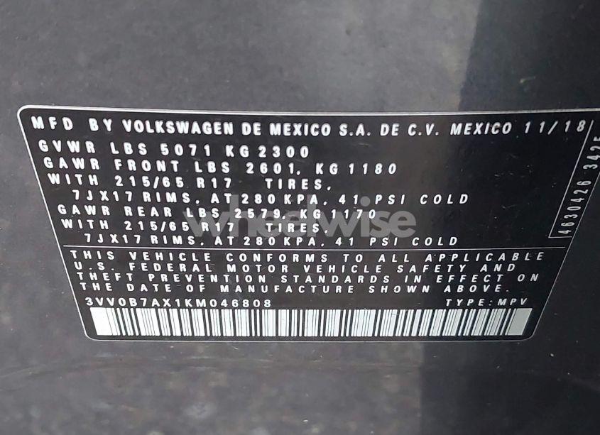 Photo 9 of 2019 Volkswagen Tiguan 2.0T S (VIN 3VV0B7AX1KM046808)