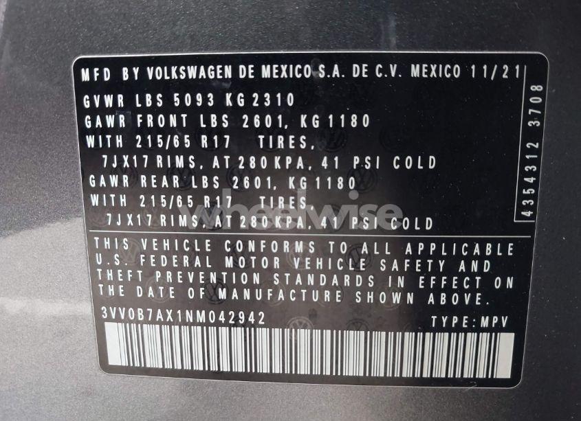Photo 9 of 2022 Volkswagen Tiguan 2.0T S (VIN 3VV0B7AX1NM042942)