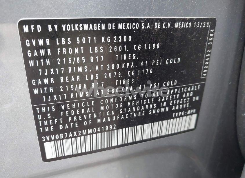 Photo 9 of 2021 Volkswagen Tiguan 2.0T S (VIN 3VV0B7AX2MM041992)