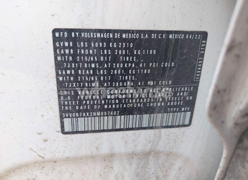 Photo 9 of 2022 Volkswagen Tiguan 2.0T S (VIN 3VV0B7AX2NM097402)