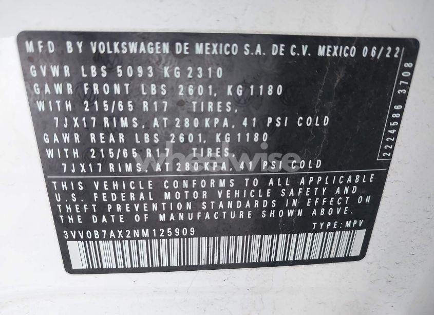 Photo 9 of 2022 Volkswagen Tiguan 2.0T S (VIN 3VV0B7AX2NM125909)
