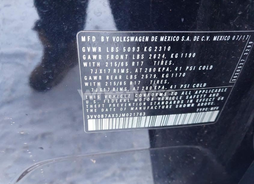 Photo 9 of 2018 Volkswagen Tiguan 2.0T S (VIN 3VV0B7AX3JM021763)