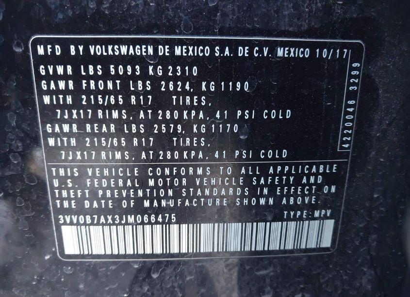 Photo 9 of 2018 Volkswagen Tiguan 2.0T S (VIN 3VV0B7AX3JM066475)
