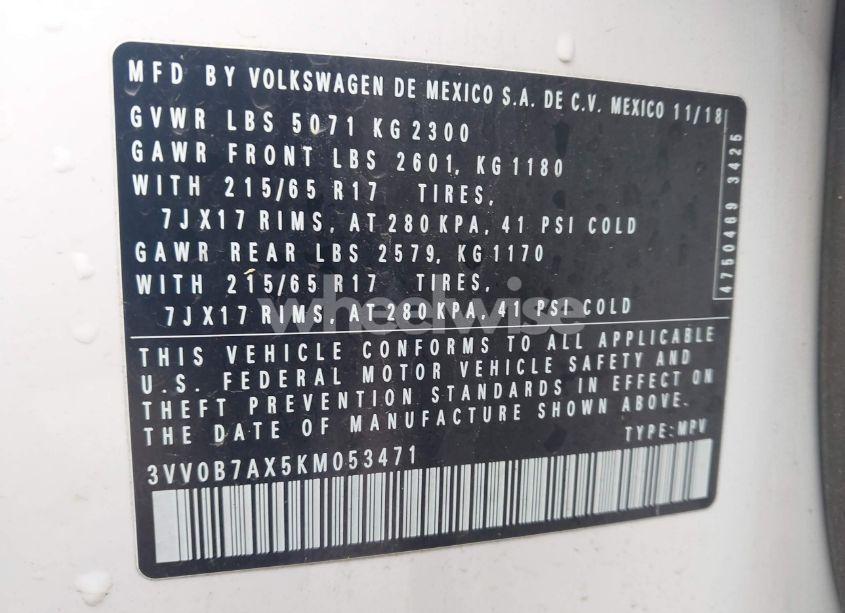 Photo 9 of 2019 Volkswagen Tiguan 2.0T S (VIN 3VV0B7AX5KM053471)