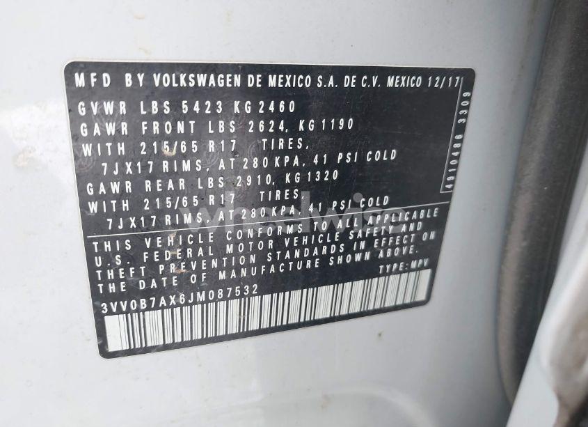 Photo 9 of 2018 Volkswagen Tiguan 2.0T S (VIN 3VV0B7AX6JM087532)