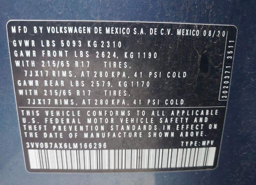 Photo 9 of 2020 Volkswagen Tiguan 2.0T S (VIN 3VV0B7AX6LM166296)