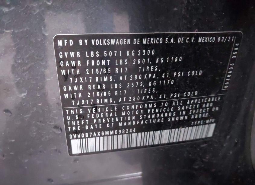 Photo 9 of 2021 Volkswagen Tiguan 2.0T S (VIN 3VV0B7AX6MM098244)