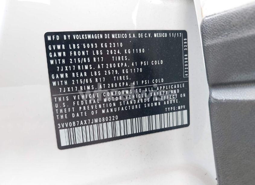 Photo 9 of 2018 Volkswagen Tiguan 2.0T S (VIN 3VV0B7AX7JM080220)