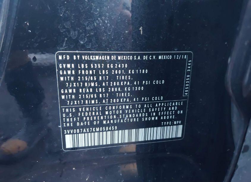 Photo 9 of 2019 Volkswagen Tiguan 2.0T S (VIN 3VV0B7AX7KM058459)