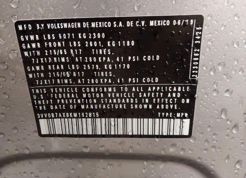 Photo 9 of 2019 Volkswagen Tiguan 2.0T S (VIN 3VV0B7AX8KM162815)