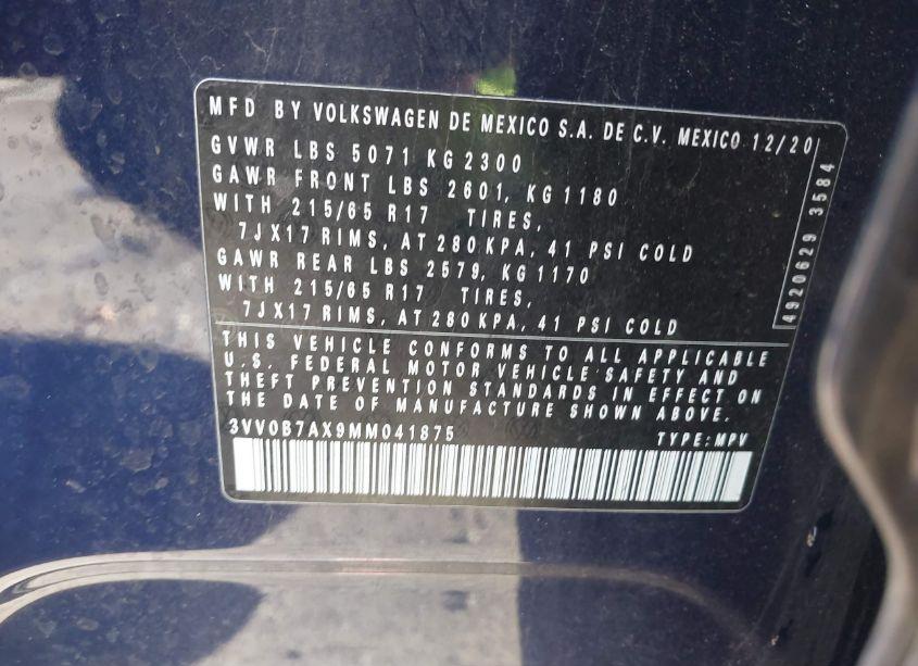 Photo 9 of 2021 Volkswagen Tiguan 2.0T S (VIN 3VV0B7AX9MM041875)