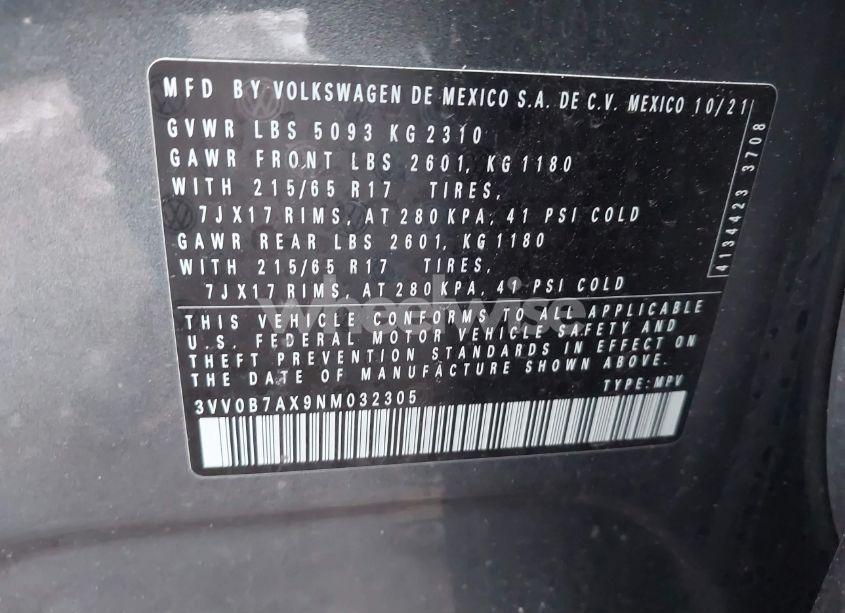 Photo 9 of 2022 Volkswagen Tiguan 2.0T S (VIN 3VV0B7AX9NM032305)