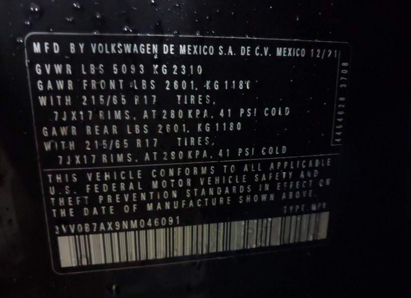 Photo 9 of 2022 Volkswagen Tiguan 2.0T S (VIN 3VV0B7AX9NM046091)