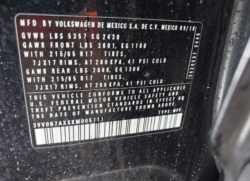 Photo 9 of 2019 Volkswagen Tiguan 2.0T S (VIN 3VV0B7AXXKM005111)