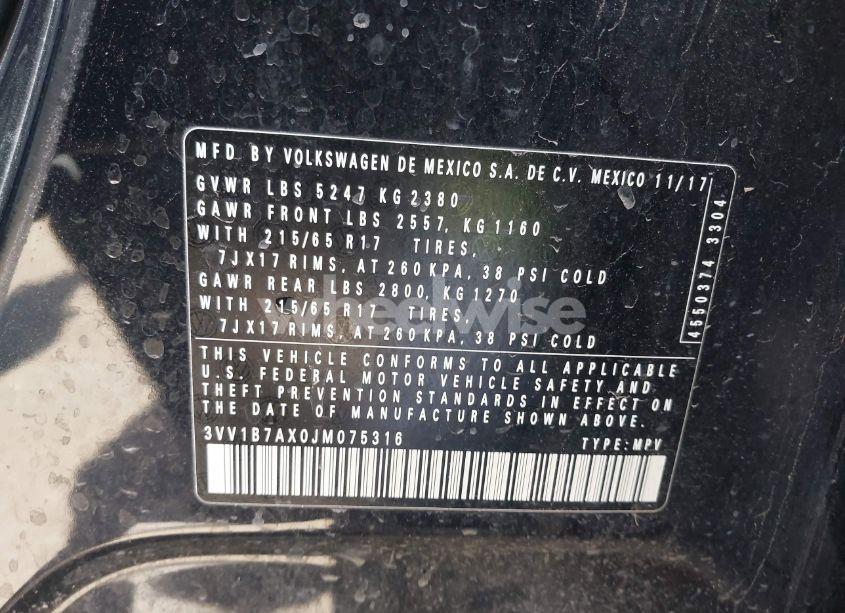 Photo 9 of 2018 Volkswagen Tiguan 2.0T S (VIN 3VV1B7AX0JM075316)