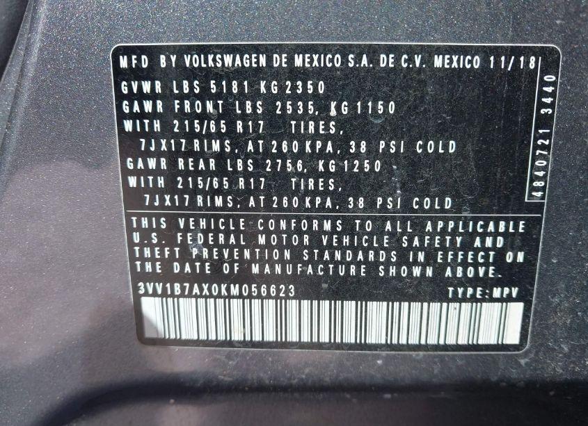 Photo 9 of 2019 Volkswagen Tiguan 2.0T S (VIN 3VV1B7AX0KM056623)