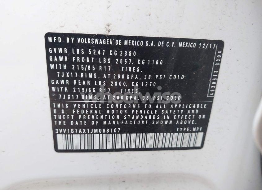 Photo 9 of 2018 Volkswagen Tiguan 2.0T S (VIN 3VV1B7AX1JM088107)