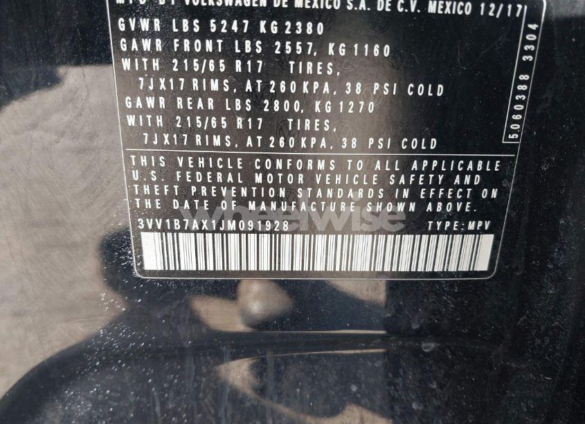 Photo 9 of 2018 Volkswagen Tiguan 2.0T S (VIN 3VV1B7AX1JM091928)