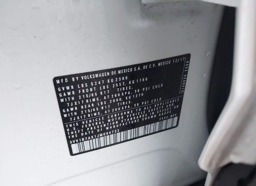 Photo 9 of 2018 Volkswagen Tiguan 2.0T S (VIN 3VV1B7AX1JM094733)