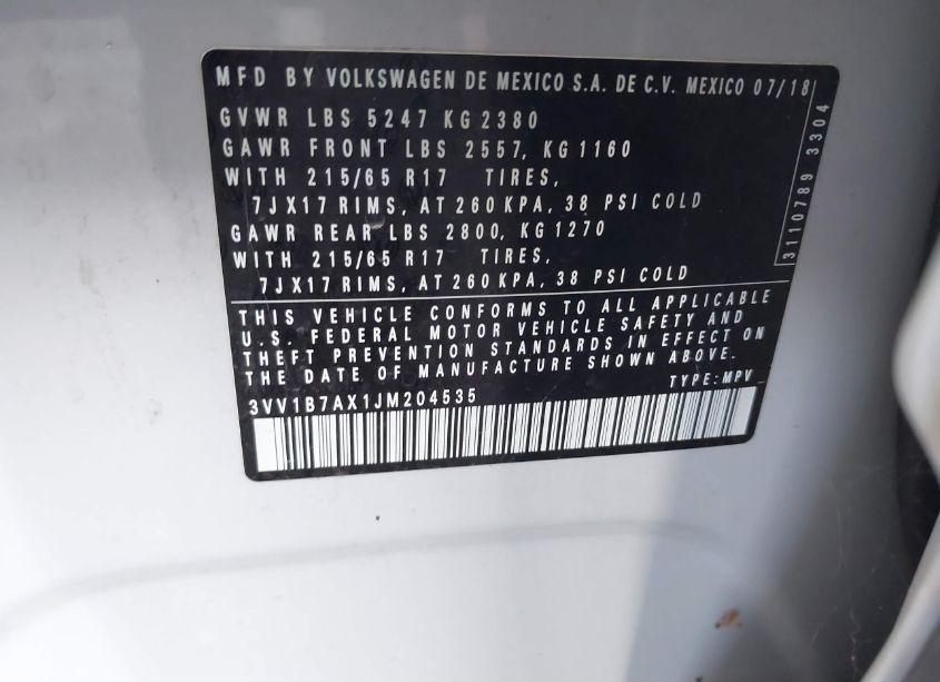 Photo 9 of 2018 Volkswagen Tiguan 2.0T S (VIN 3VV1B7AX1JM204535)