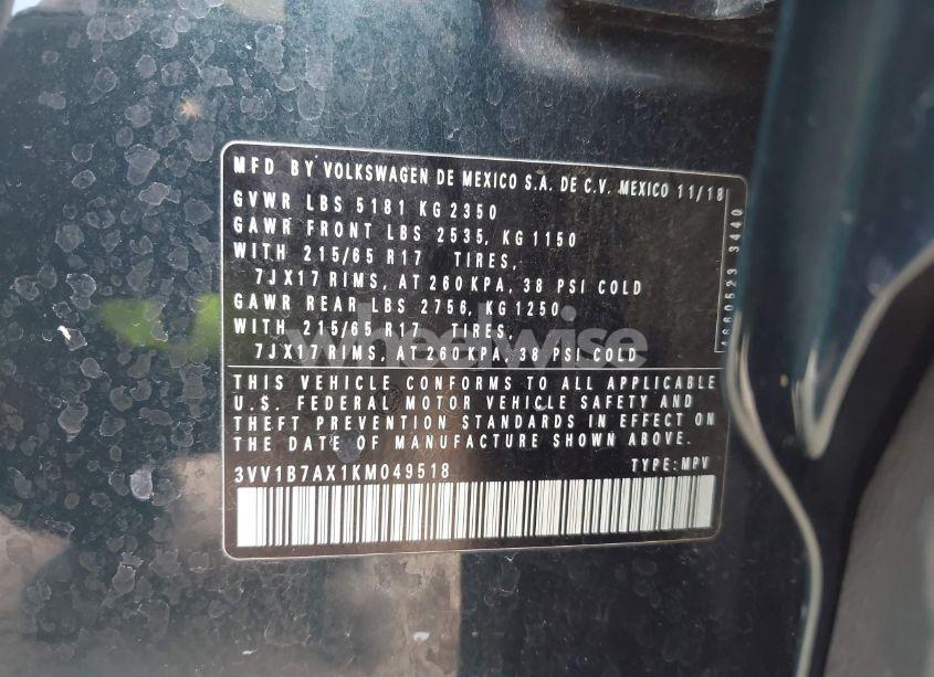 Photo 9 of 2019 Volkswagen Tiguan 2.0T S (VIN 3VV1B7AX1KM049518)