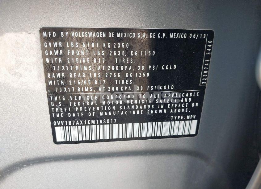 Photo 9 of 2019 Volkswagen Tiguan 2.0T S (VIN 3VV1B7AX1KM163017)