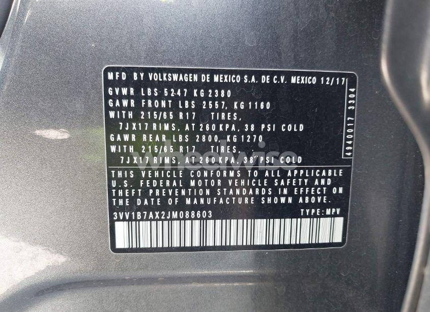 Photo 9 of 2018 Volkswagen Tiguan 2.0T S (VIN 3VV1B7AX2JM088603)