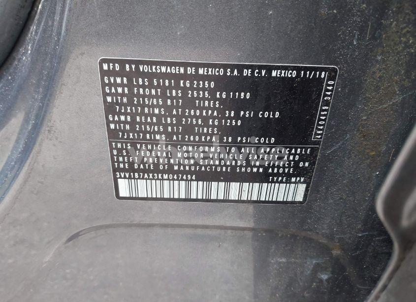 Photo 9 of 2019 Volkswagen Tiguan 2.0T S (VIN 3VV1B7AX3KM047494)