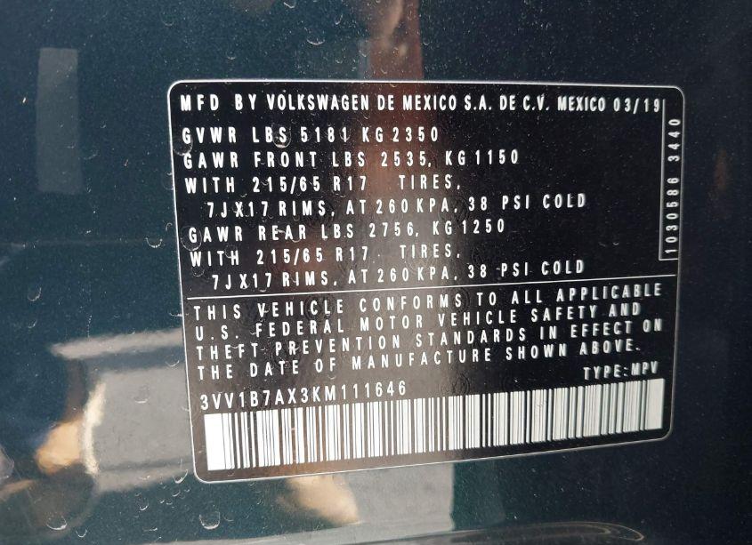 Photo 9 of 2019 Volkswagen Tiguan 2.0T S (VIN 3VV1B7AX3KM111646)