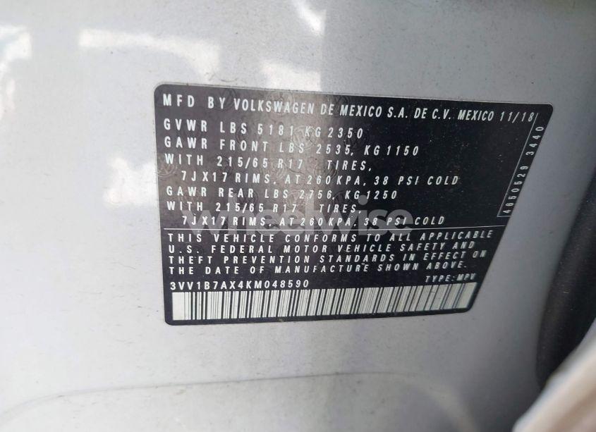 Photo 9 of 2019 Volkswagen Tiguan 2.0T S (VIN 3VV1B7AX4KM048590)