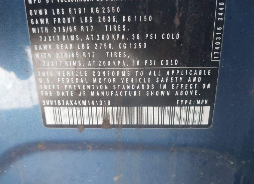 Photo 9 of 2019 Volkswagen Tiguan 2.0T S (VIN 3VV1B7AX4KM141318)