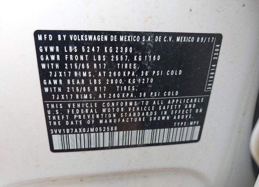 Photo 9 of 2018 Volkswagen Tiguan 2.0T S (VIN 3VV1B7AX6JM052588)