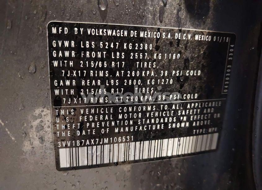 Photo 9 of 2018 Volkswagen Tiguan 2.0T S (VIN 3VV1B7AX7JM106531)